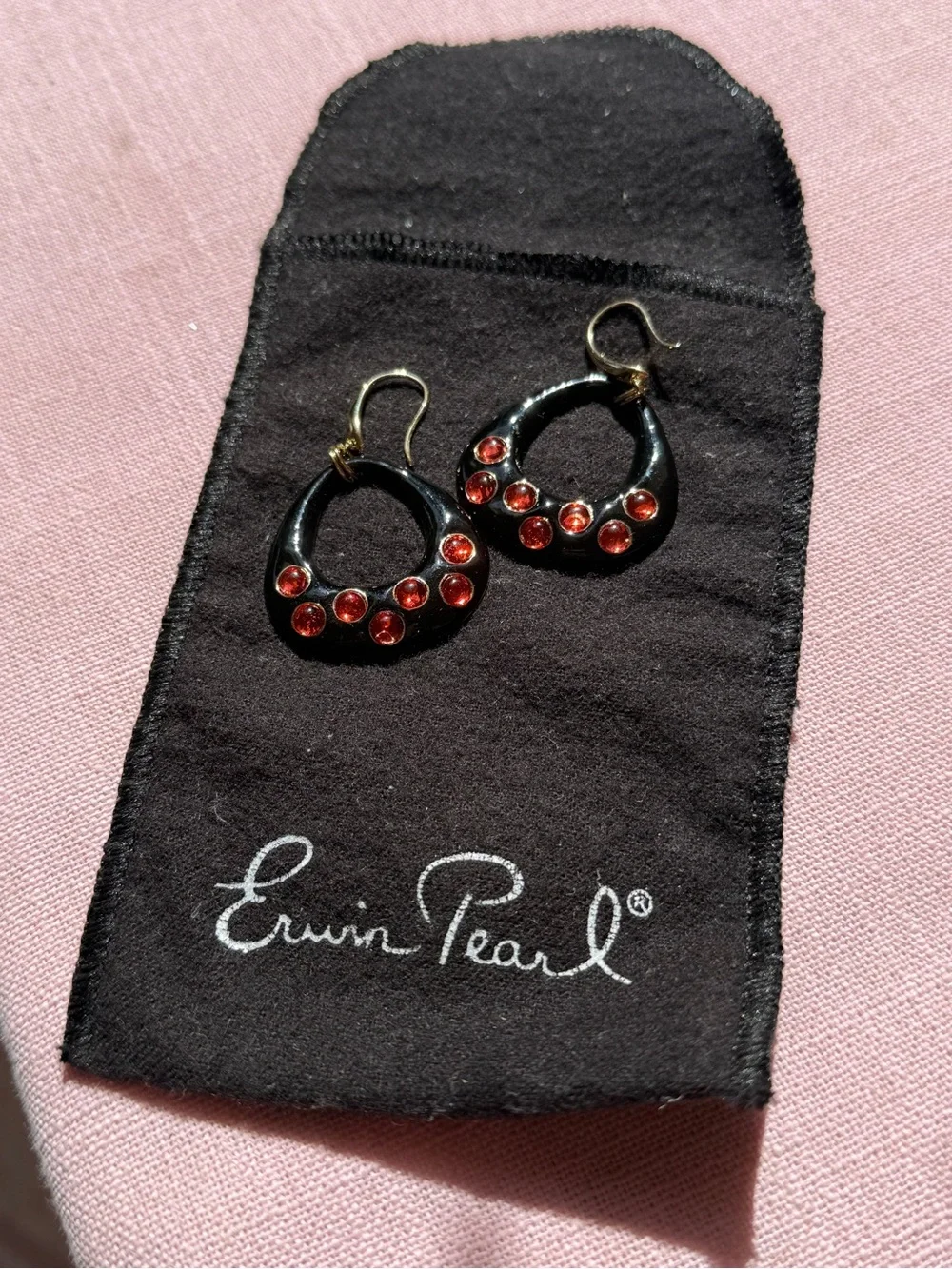 Erwin Pearl Vintage Black & Red Statement Earrings  hoop earrings